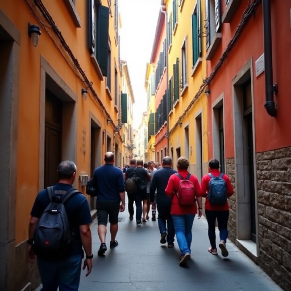 Piccolo gruppo che esplora un vicolo italiano con guida locale