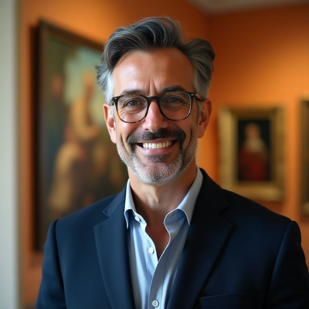 Marco Bianchi, Fondatore e Direttore, sorridente in un museo