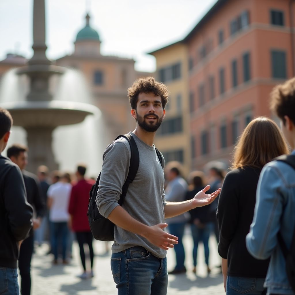 Luca Moretti, Co-fondatore e Responsabile Tour, in una piazza storica
