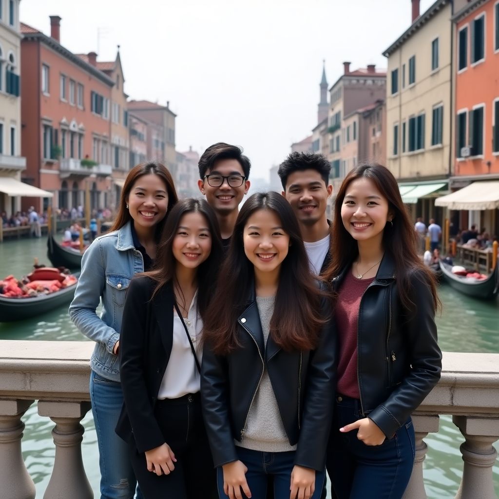 Gruppo di amici giapponesi a Venezia